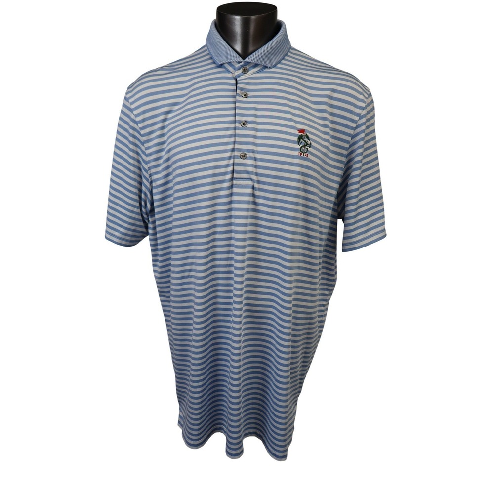 Greyson Mens XXL Blue White Striped Dragon Golf Polo Shirt Short Sleeve